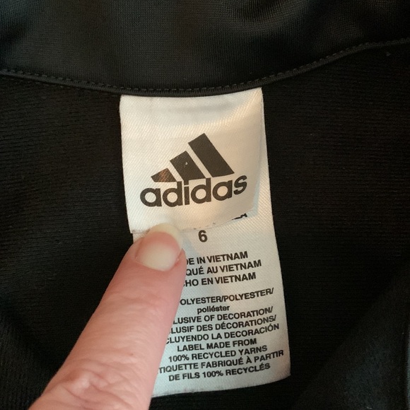 Adidas Black and Pink Track Jacket Zip Up Front 3 Stripe - Girls Size 6 - Picture 6 of 7